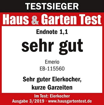 Emerio Eierkocher EB-115560.14 mit Sprachausgabe in 6 Sprachen (DE EN FR ES IT PL), Anzahl Eier: 6 St., 400 W