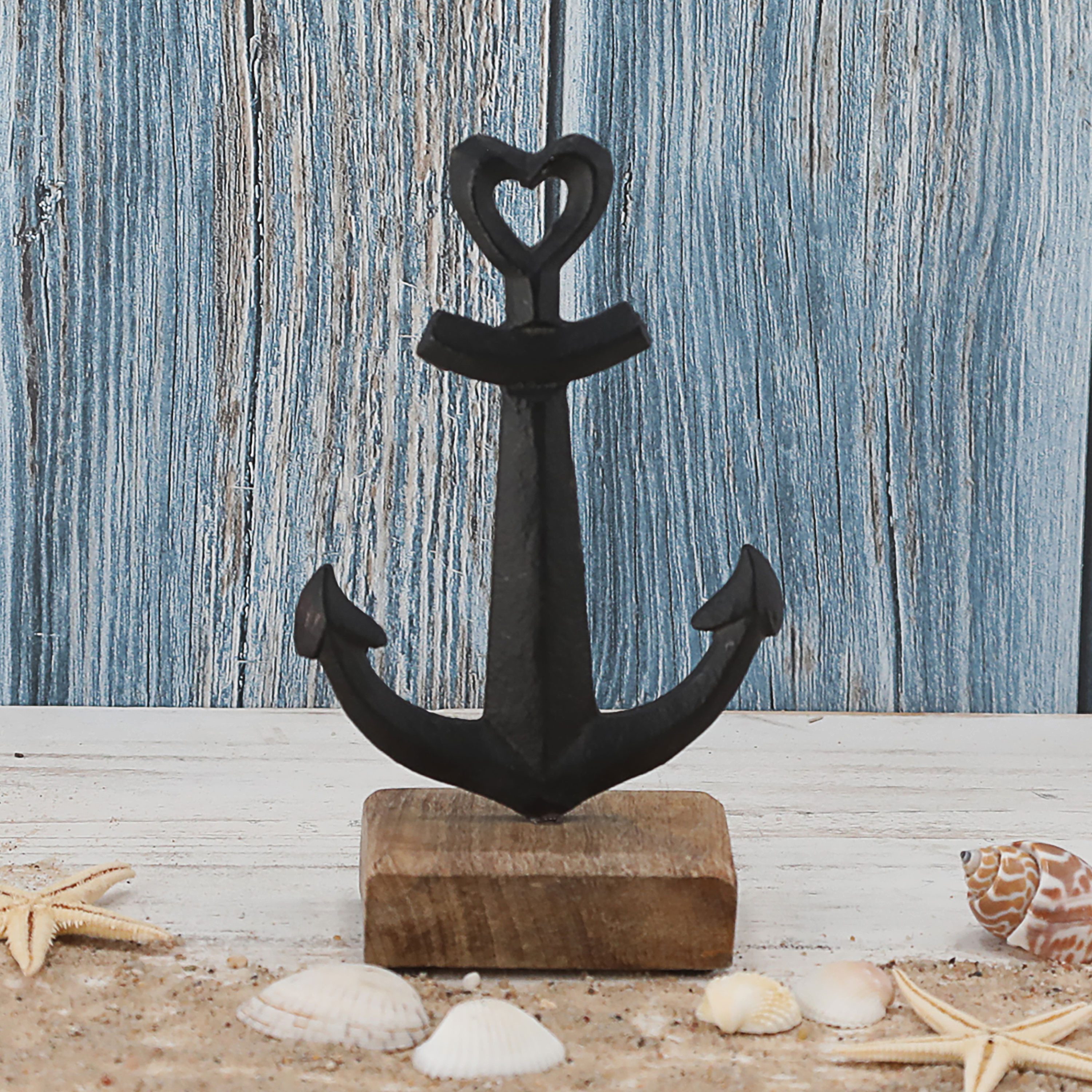 CEPEWA Dekoobjekt Anker auf Sockel 11x17x5cm Mangoholz Aluminum braun schwarz Dekoanker