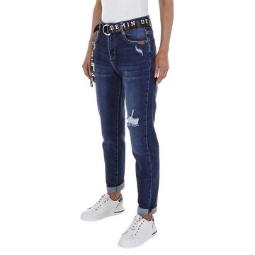 Ital-Design High-waist-Jeans Damen Freizeit Destroyed-Look Stretch High Waist Jeans in Blau