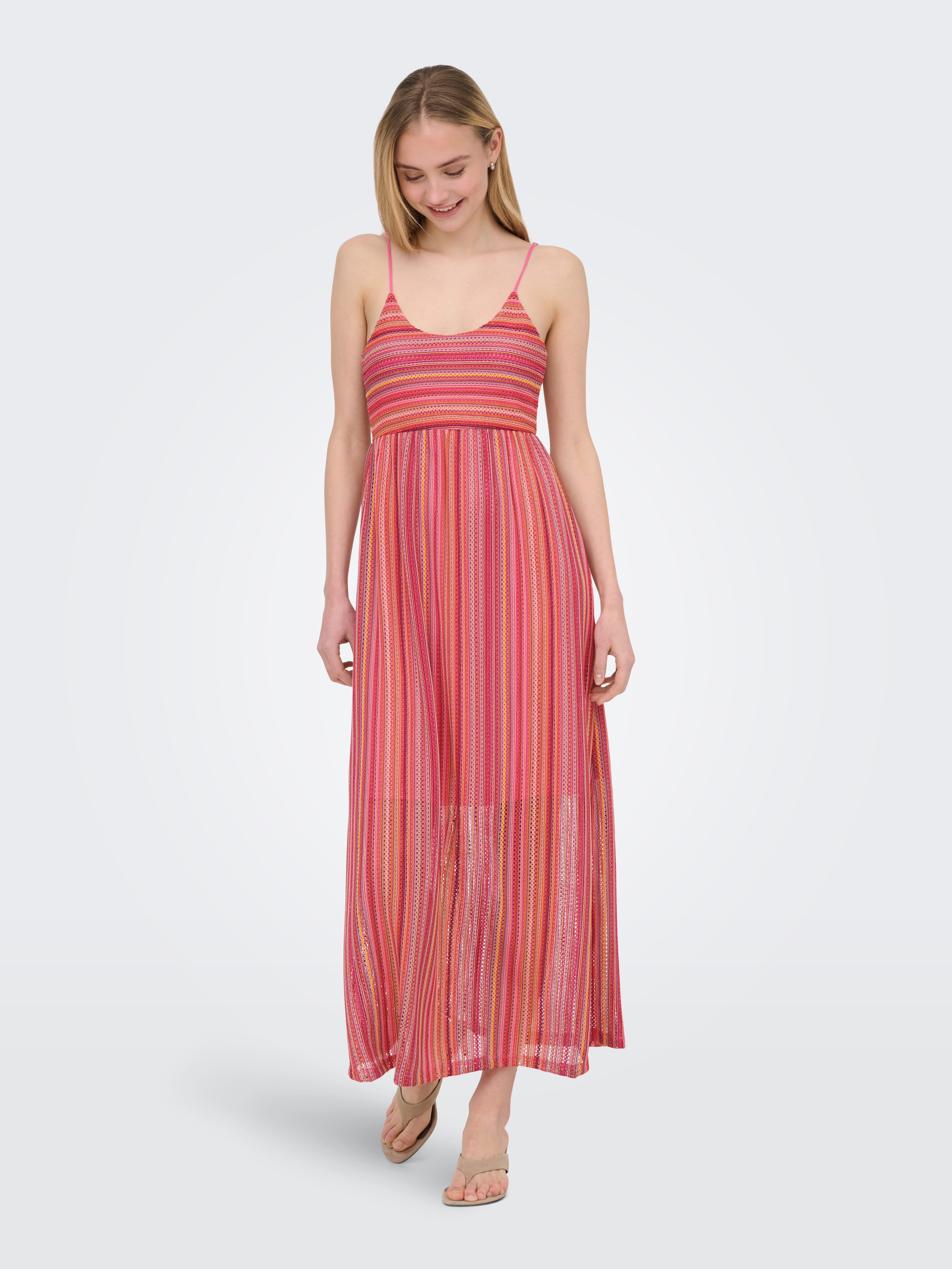 ONLY Spaghettikleid ONLSANDY LONG DRESS JRS Materialmix, regular fit, V-Ausschnitt