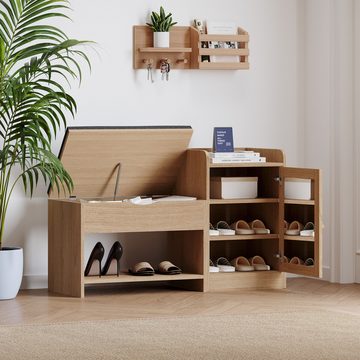 EXTSUD Schuhbank Schuhregal mit großem Stauraum,bequemer Sitzfläche und Schuhspiegel
