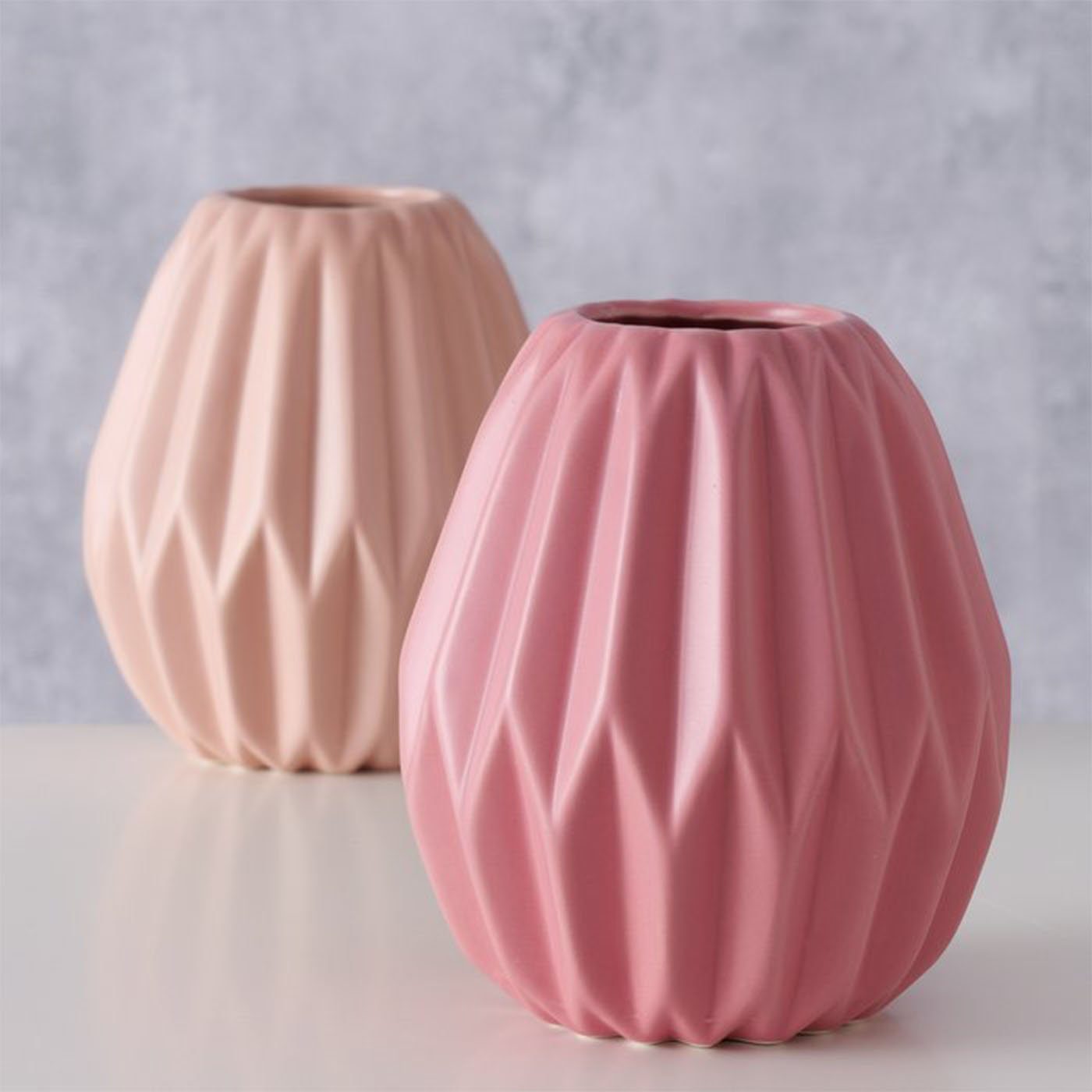 2er Design Gemometrisches Rosa Tischvase Deko Matt Vase aus Keramik BOLTZE Set