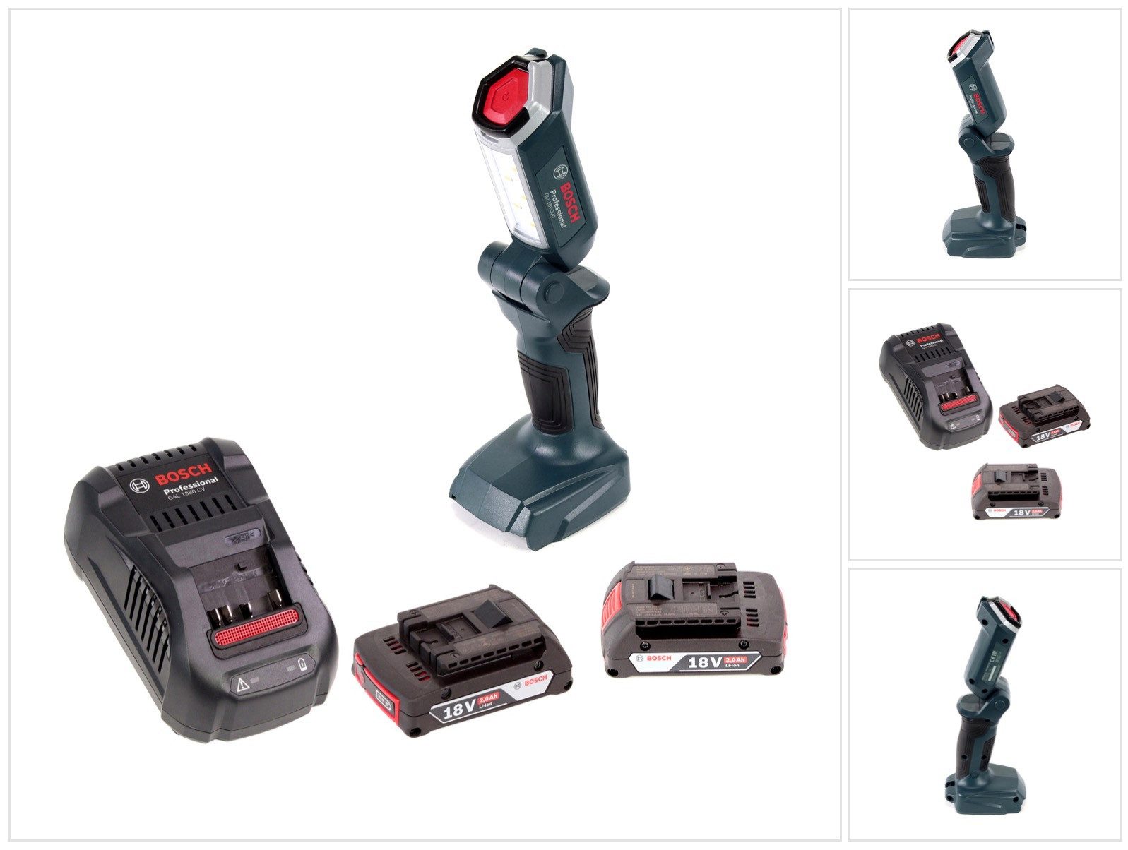 Bosch Professional Baustrahler GLI 18V-300 Akku LED Lampe 18V 300lm + 2x 2,0 Ah Akku + Ladegerät
