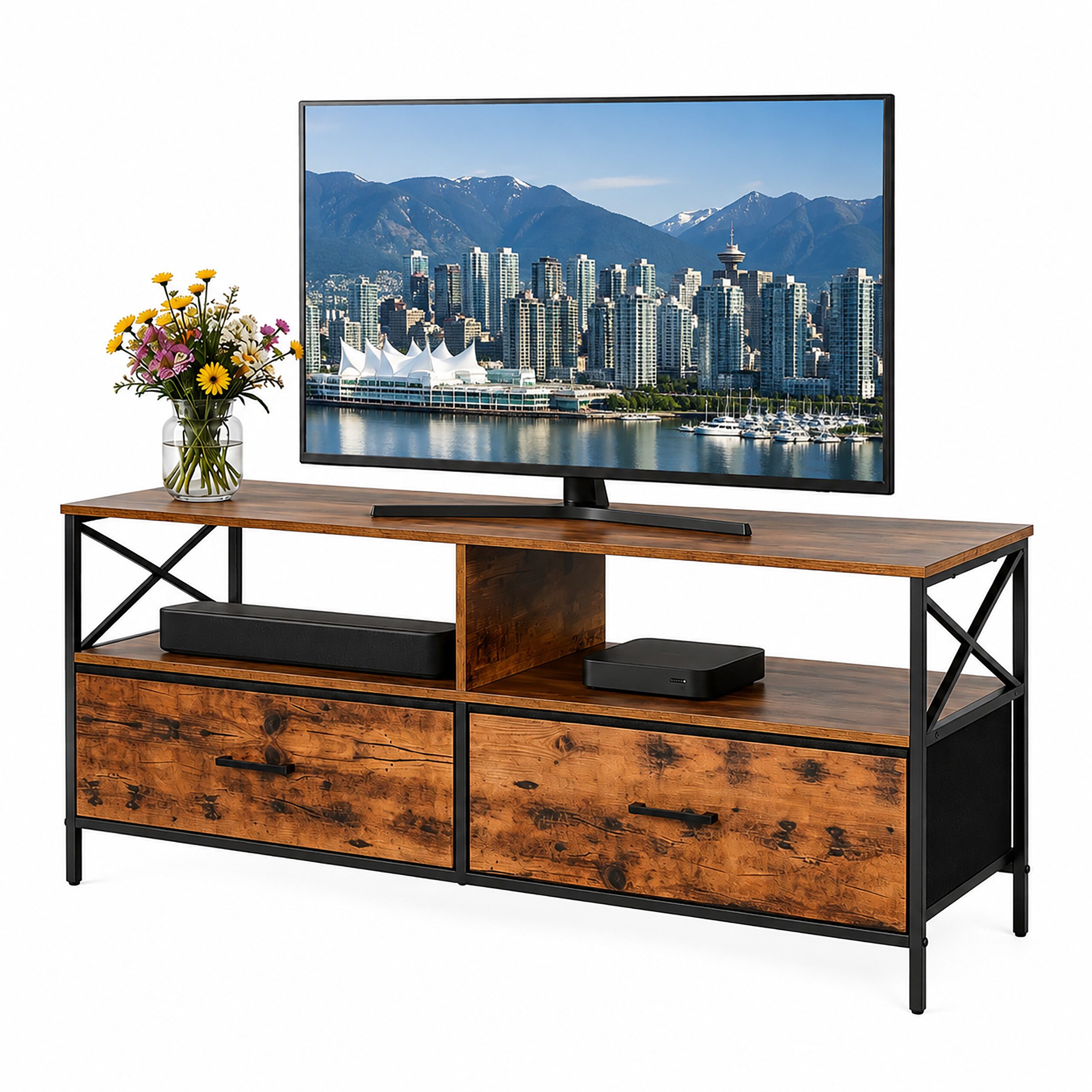 relaxdays Lowboard TV Lowboard mit Stauraum (1 St), Industrial-Schwarz, 120 cm