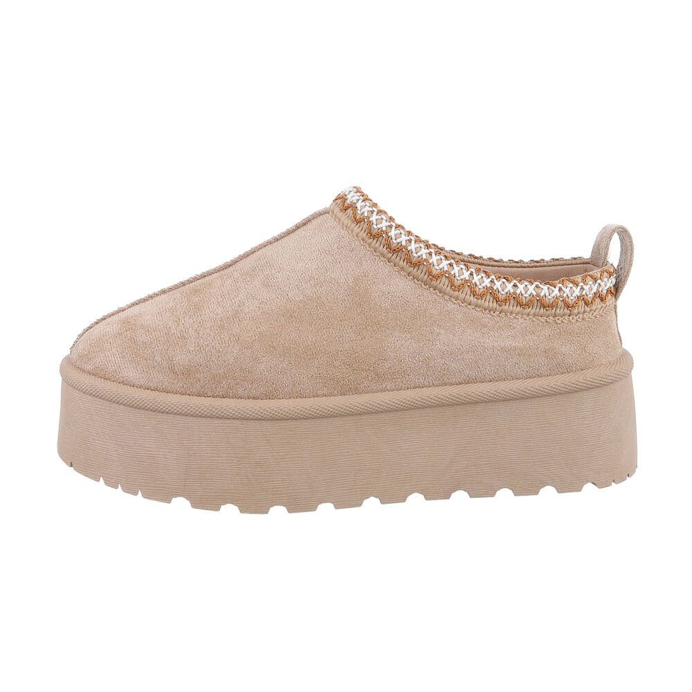 Ital-Design Die bequemen Plateau-Slipper Hausschuh (85244440) Flach Stiefeletten in Hellbraun