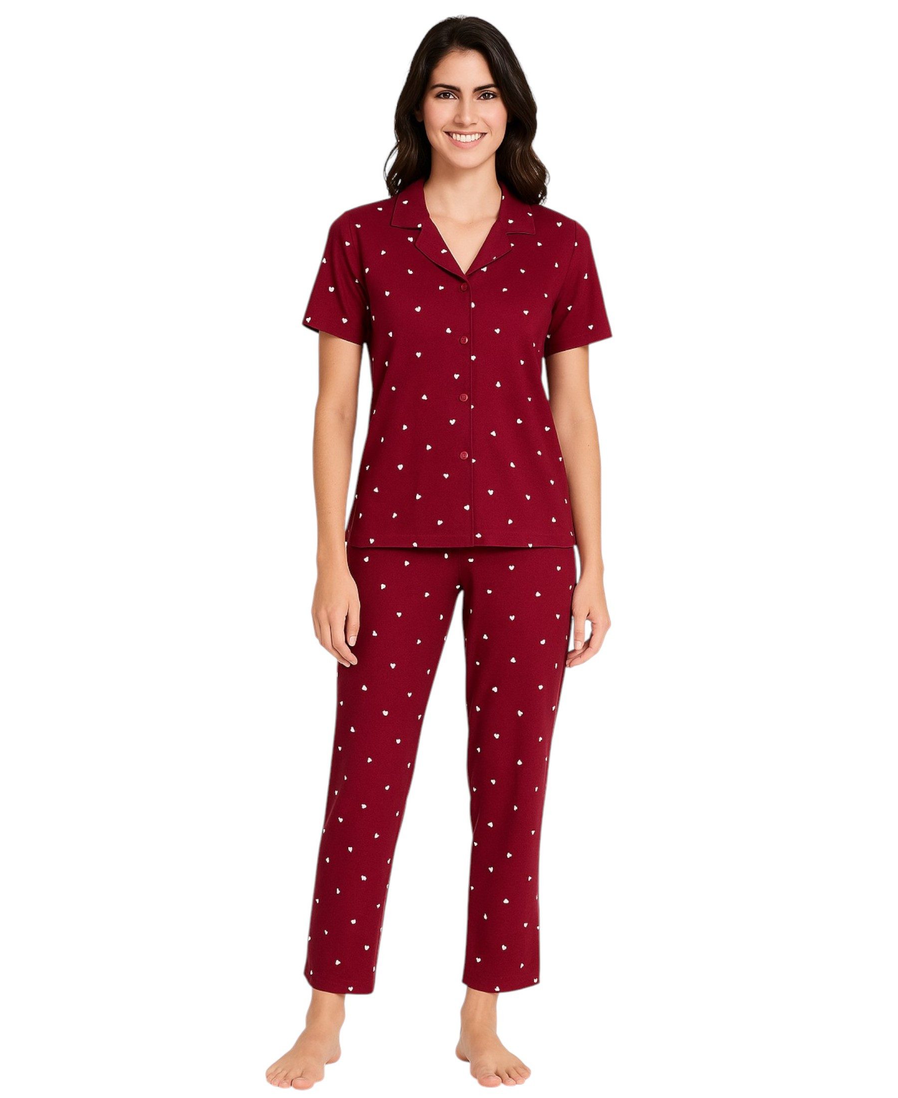 fashionshowcase Pyjama Damen Hausanzug Langarm-Schlafanzug Bordeauxrot günstig online kaufen