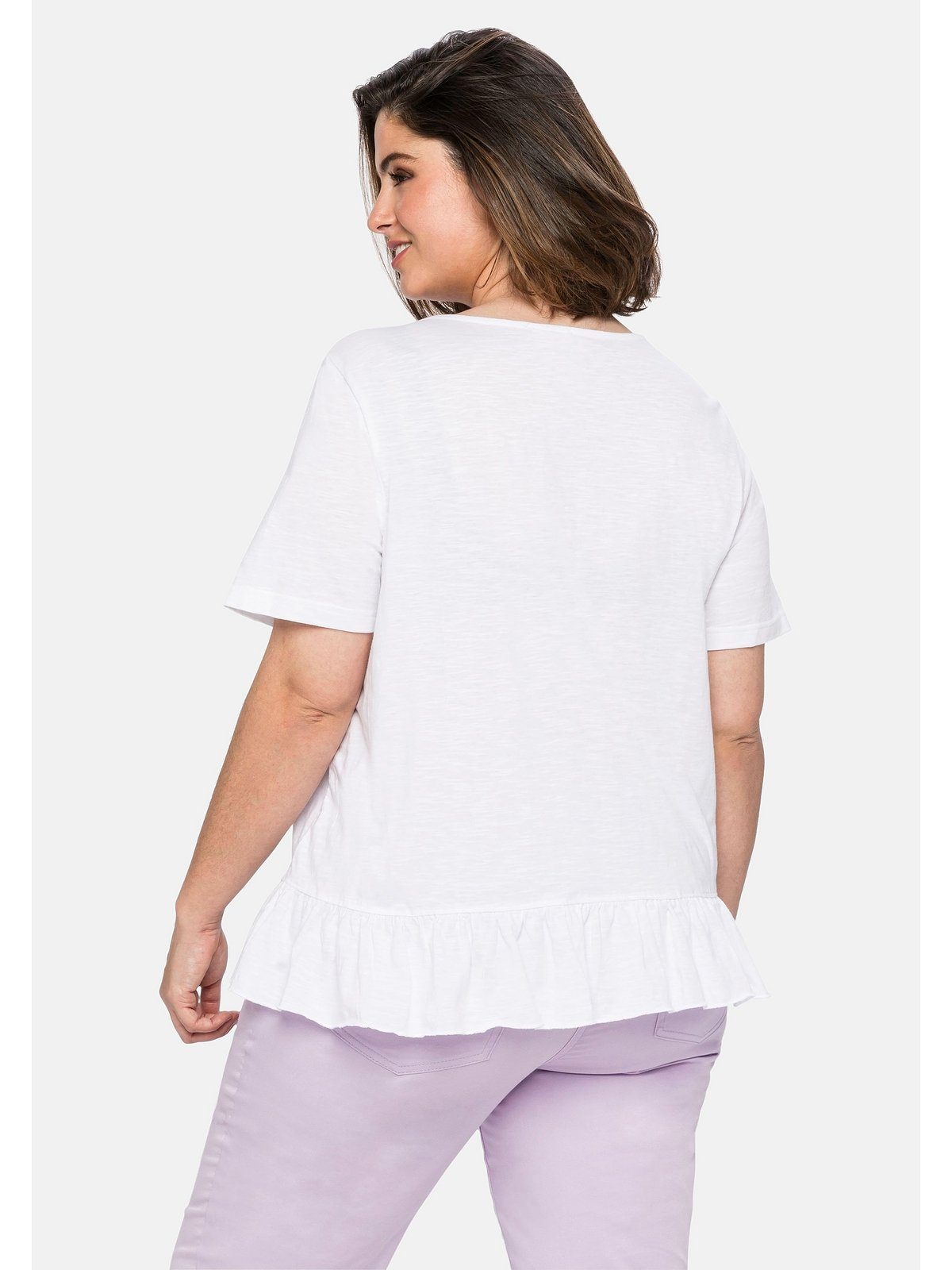 Karree-Ausschnitt T-Shirt Volant mit am Größen und Sheego Große Saum