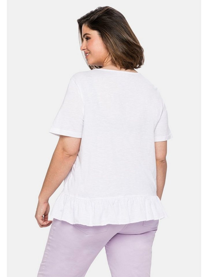 Sheego T-Shirt Große Größen mit Karree-Ausschnitt und Volant am Saum