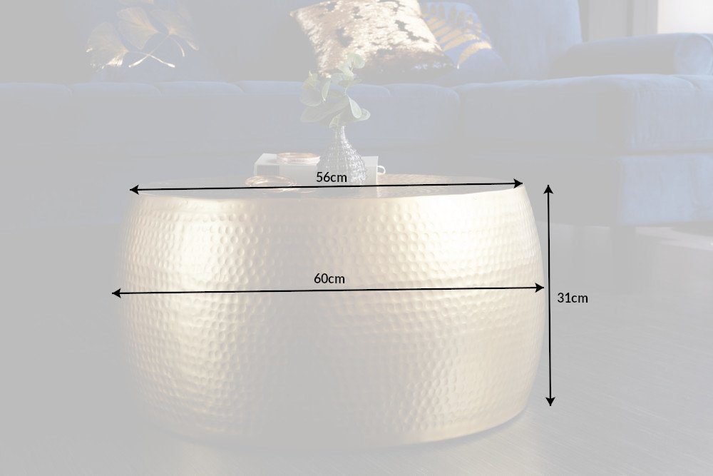 (Einzelartikel, III Wohnzimmer Design Hammerschlag handmade · · Metall rund ORIENT · · gold Couchtisch riess-ambiente Ø60cm 1-St),