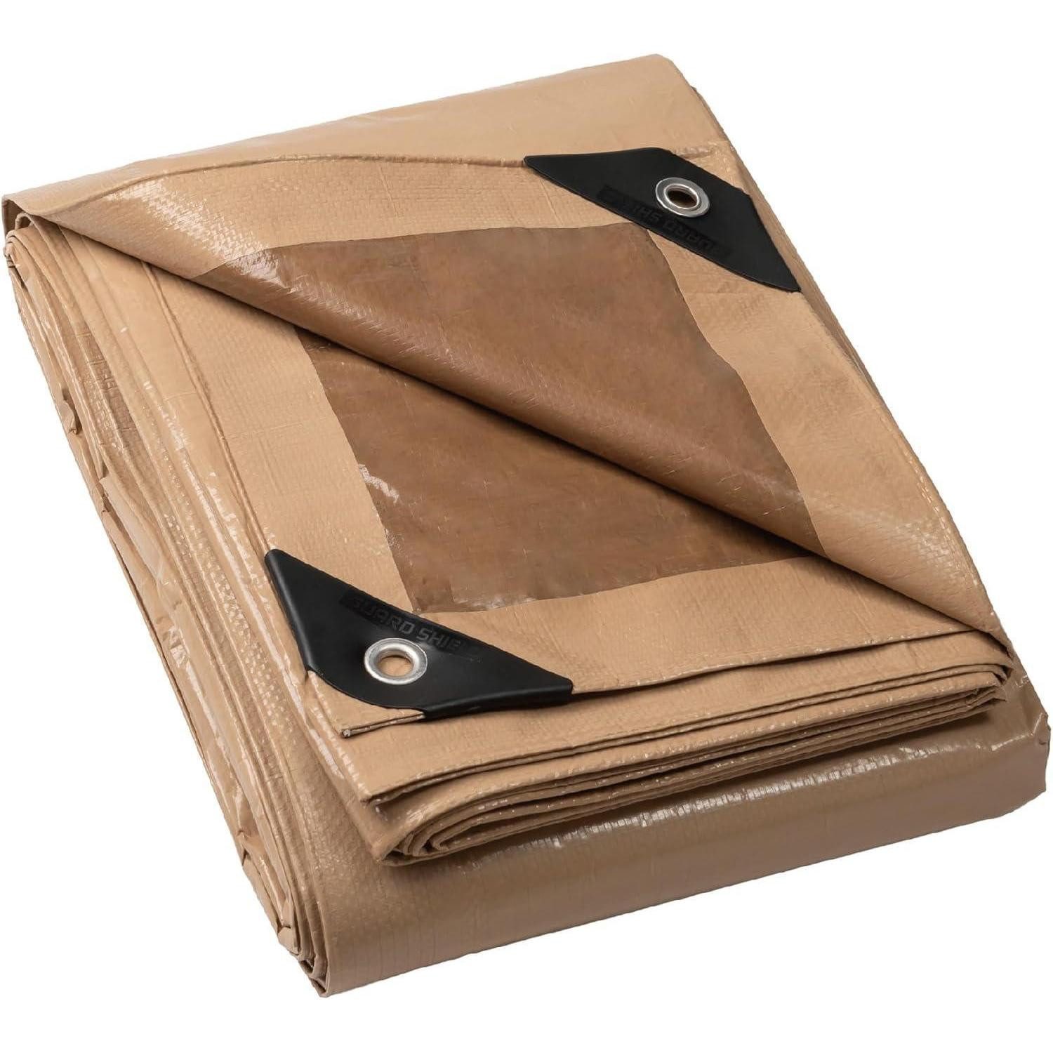 LuxusKollektion Schutzplane Abdeckplane Wasserdicht mit Ösen 3m x 5m Beige/Khaki Polyester
