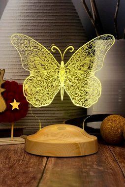 Geschenkelampe LED Nachttischlampe Schmetterling Butterfly 3D Gravur Nachtlicht Geburtstagsgeschenk, Leuchte 7 Farben fest integriert, Geburtstagsgeschenk für Mädchen, Tochter, Enkelin