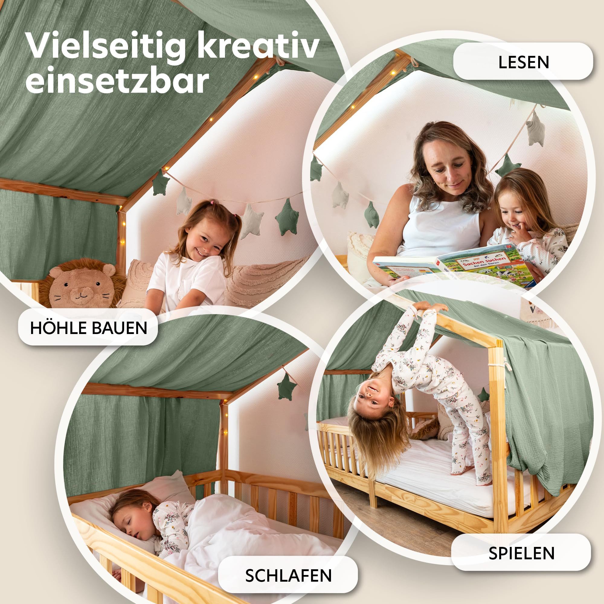 lilimaus Betthimmel Single Hausbett Himmel Gold aus 100% Baumwolle - 12 Farben (1-tlg), Musselin Betthimmel Goldsterne für einseitiges Hausbett