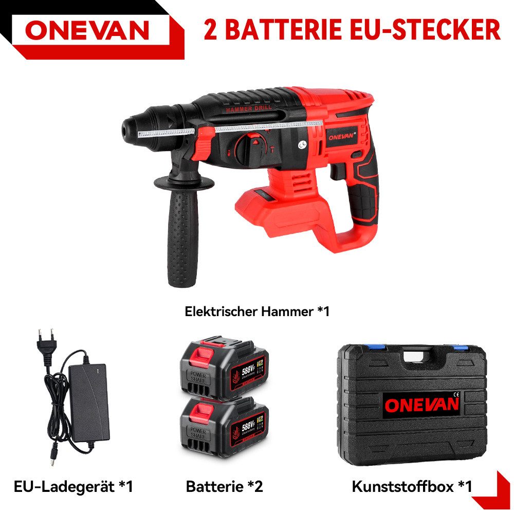 ONEVAN Akku-Bohrhammer Bürstenlosem Bohrmaschine 4 Funktionen günstig online kaufen
