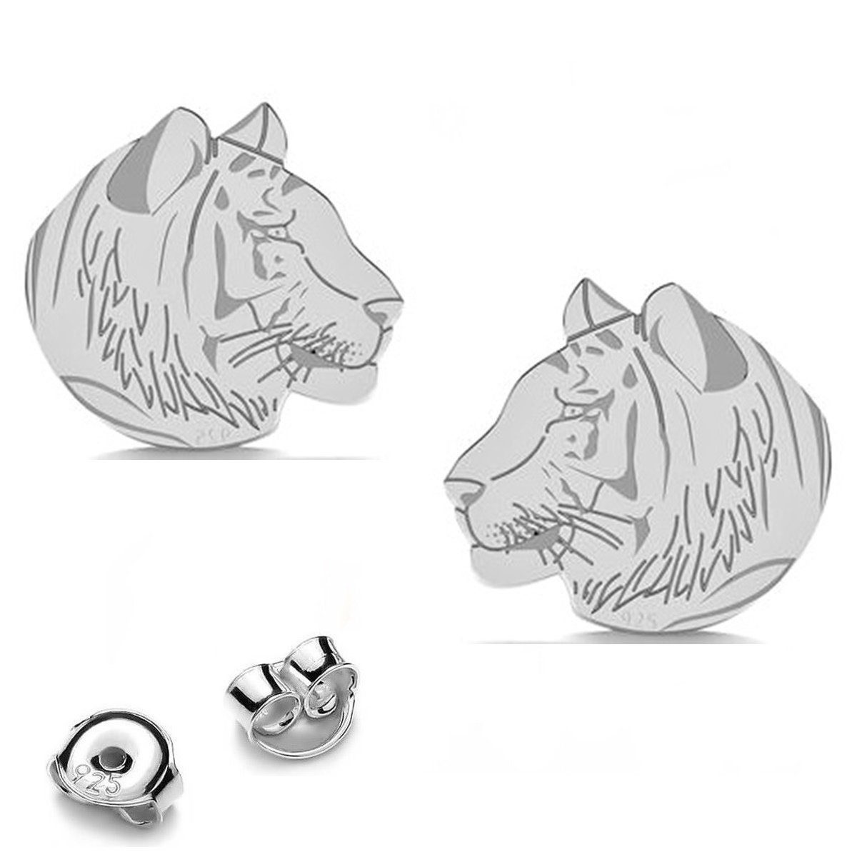 Goldene Hufeisen Paar Ohrstecker Tiger Ohrstecker 925 Sterling Silber Herren Damen Tiere Ohrringe (1 Paar, inkl. Etui), Geschenkidee