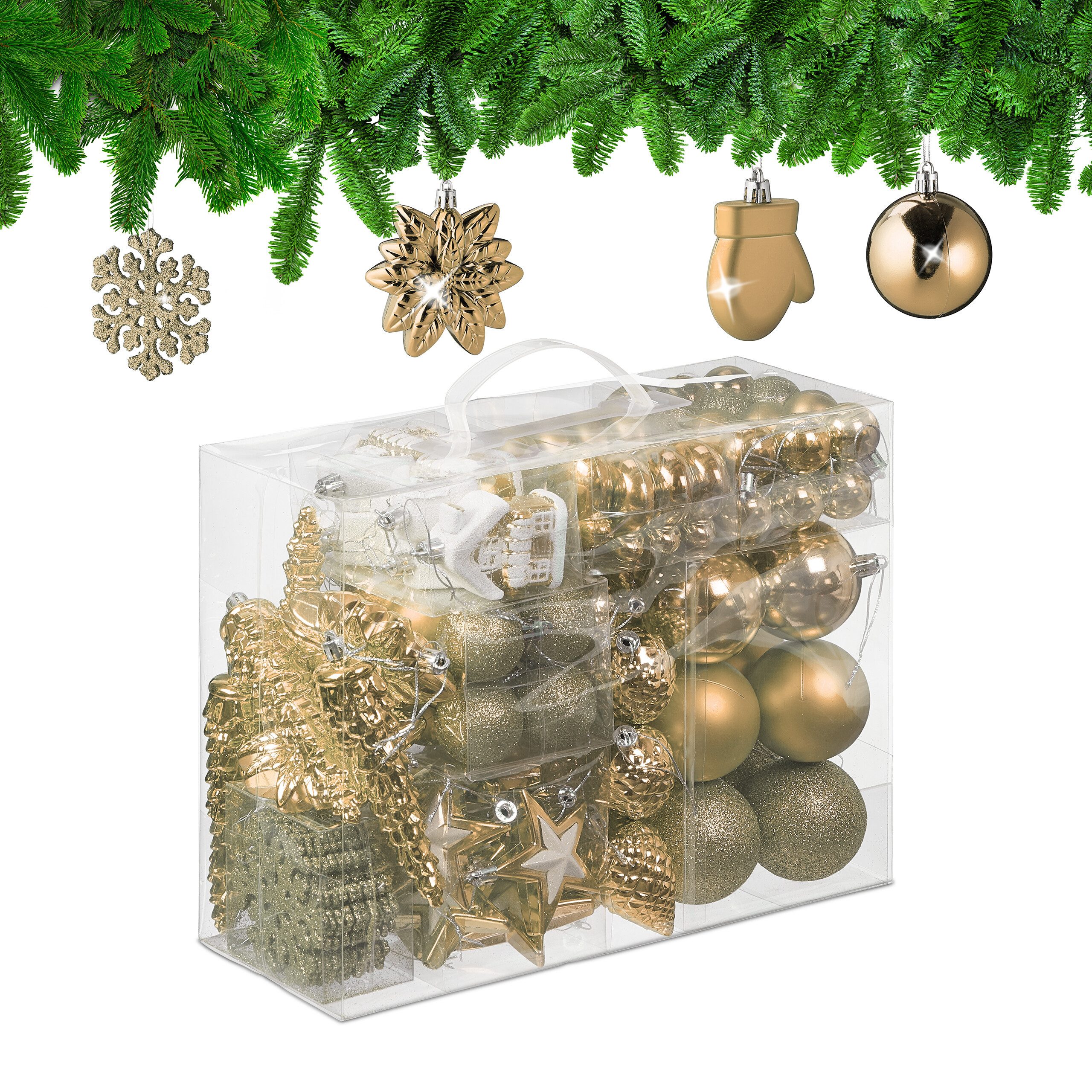 relaxdays Weihnachtsbaumkugel Weihnachtskugeln im 100er Set, Champagner