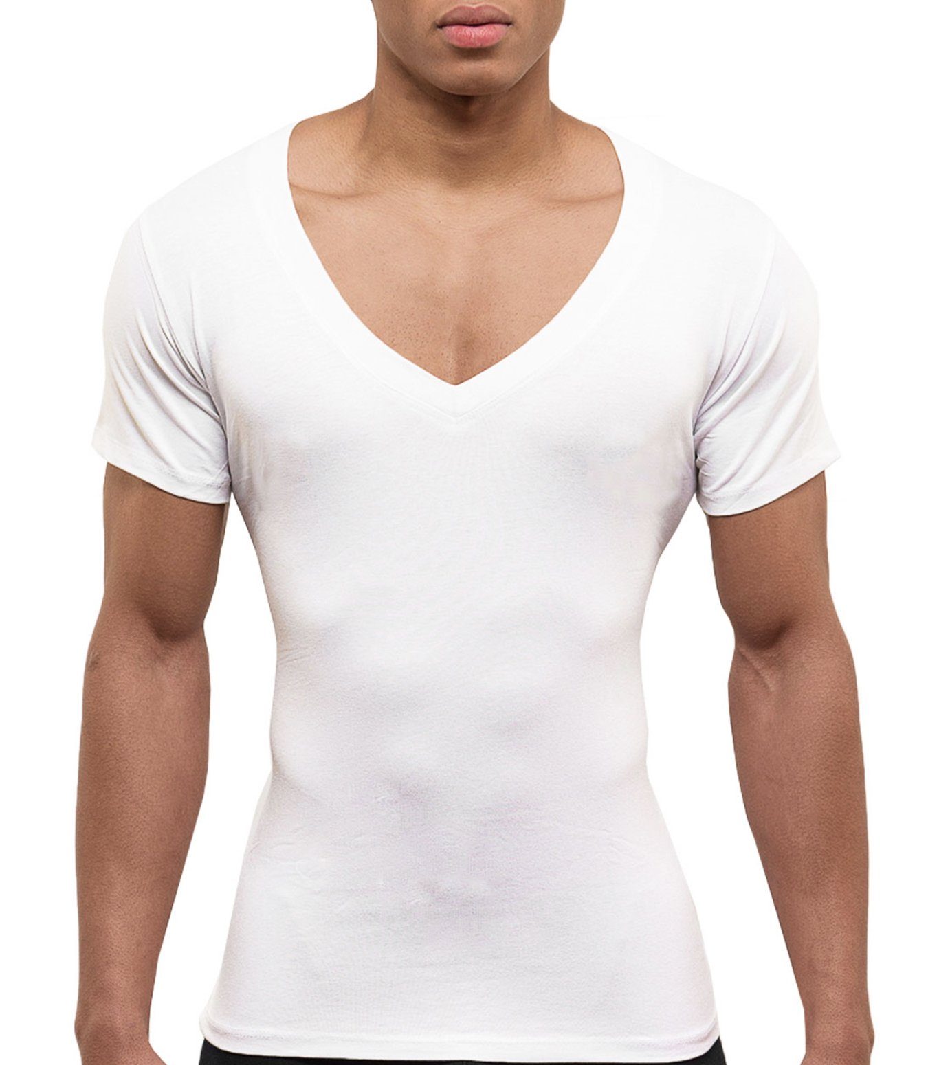 Kefali Cologne Businessshirt V-Ausschnitt Tiefer V-Neck T-Shirt Weiß, KC1040