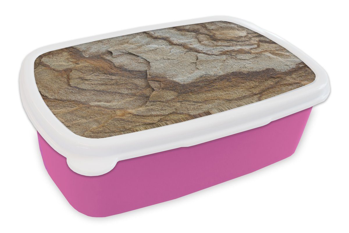 MuchoWow Lunchbox Steinstruktur in Erwachsene, für Kunststoff rosa Brotbox Brotdose Kunststoff, (2-tlg), Kinder, einem Snackbox, Sandstein, Mädchen