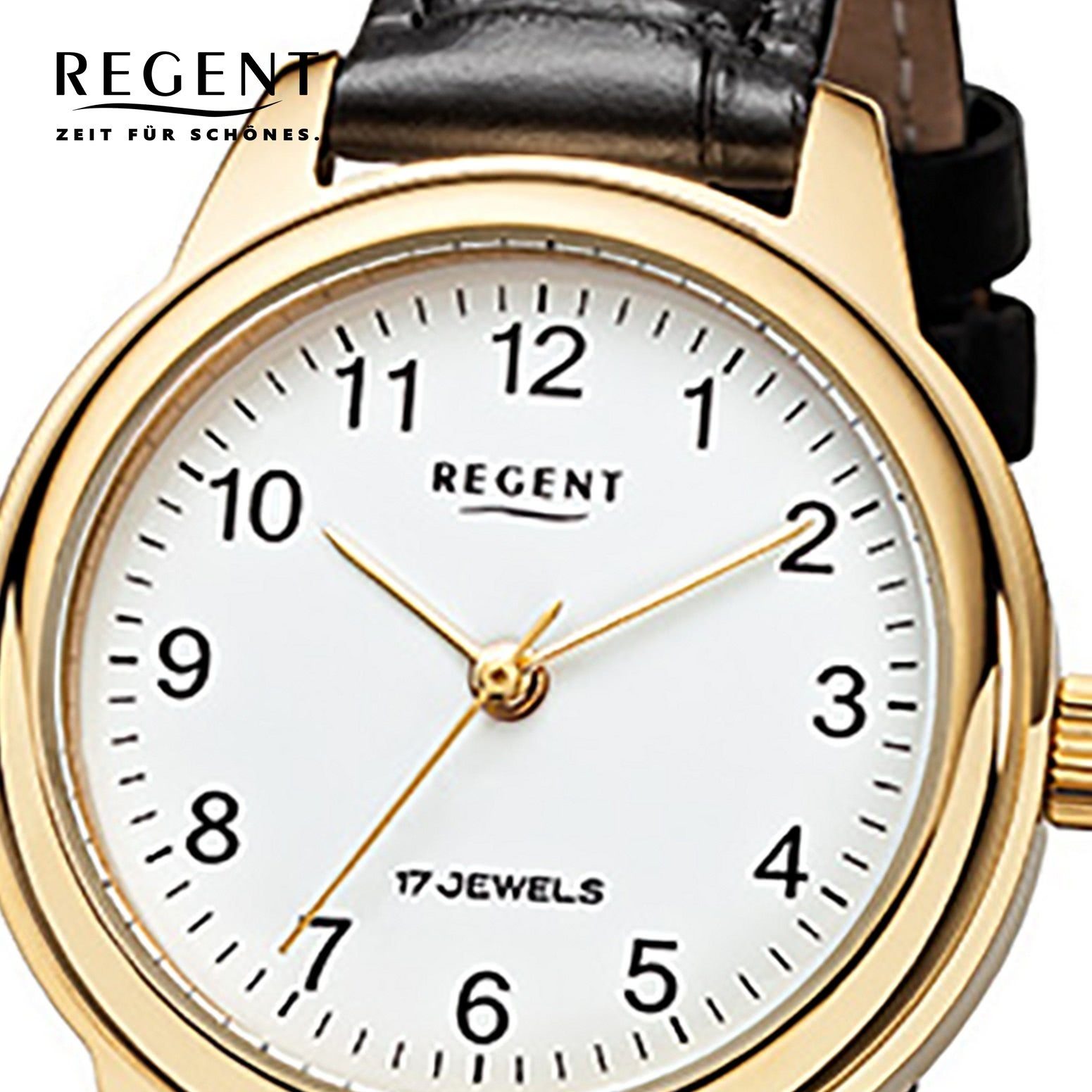 Regent Quarzuhr Regent 31mm), Lederarmband schwarz rund, Analog, mittel (ca. Armbanduhr Damen Damen-Armbanduhr