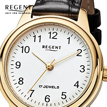 Regent Quarzuhr Regent Damen-Armbanduhr schwarz Analog, (Analoguhr), Damen Armbanduhr rund, mittel (ca. 31mm), Lederarmband