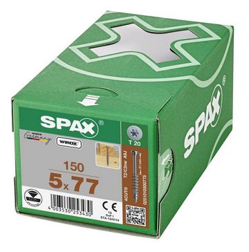 SPAX Spanplattenschraube Universalschraube, (Stahl weiß verzinkt, 150 St), 5x77 mm