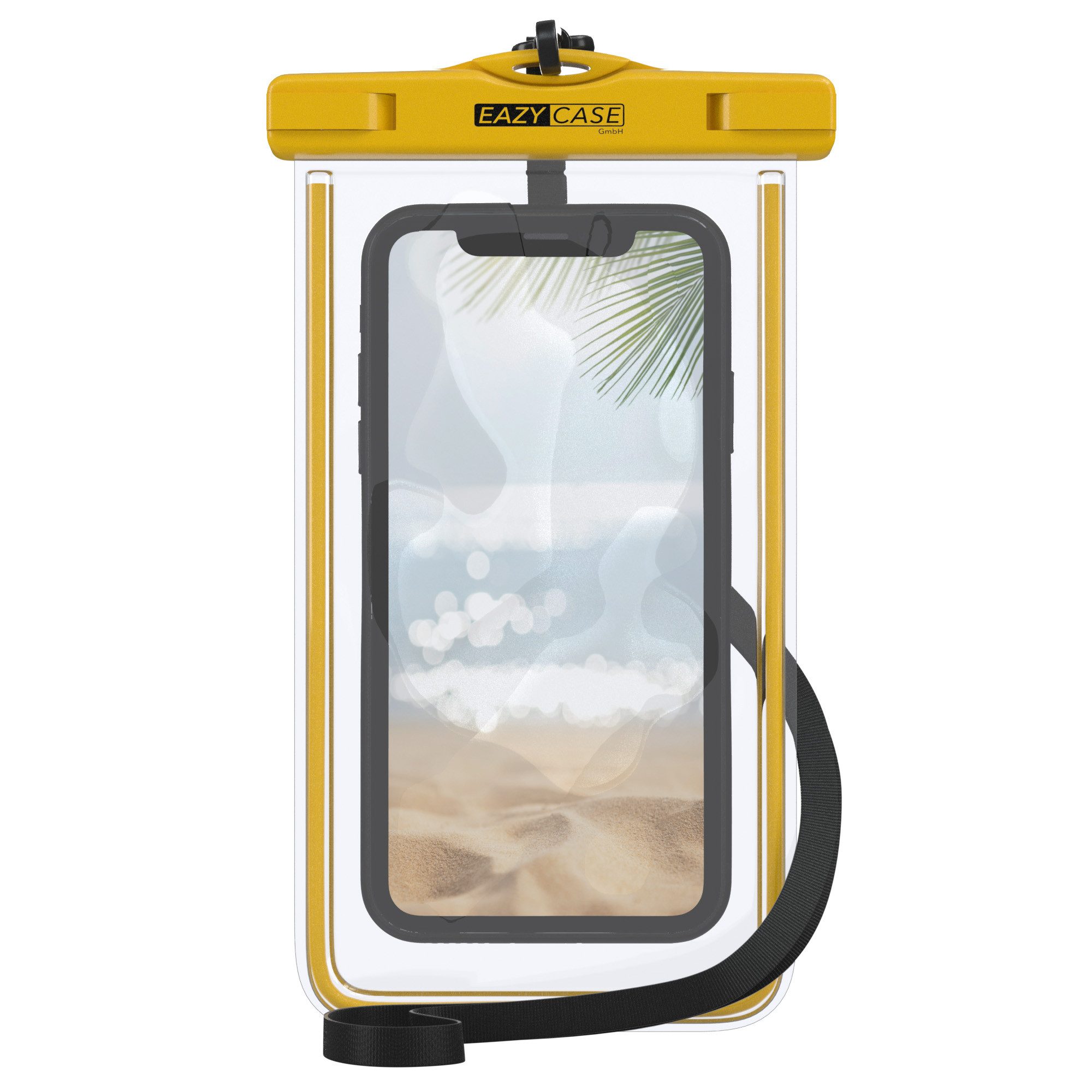 EAZY CASE Handyhülle Universale Unterwasser-Tasche für viele Modelle 3,5 - 6,7 Zoll, wasserdichte Handytasche Unterwasser Fotos Tauchen Schutz Gelb Dunkel