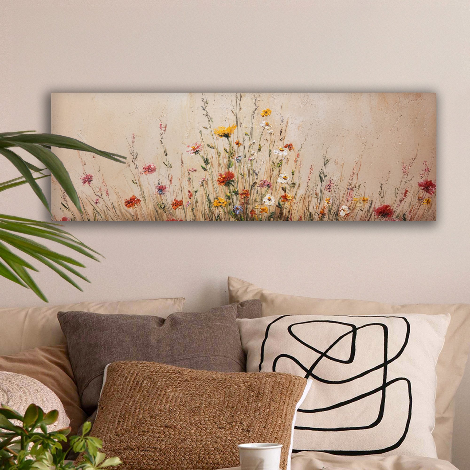 OneMillionCanvasses® Leinwandbild Panorama Wildblumen - Pinselstriche - Ruh günstig online kaufen