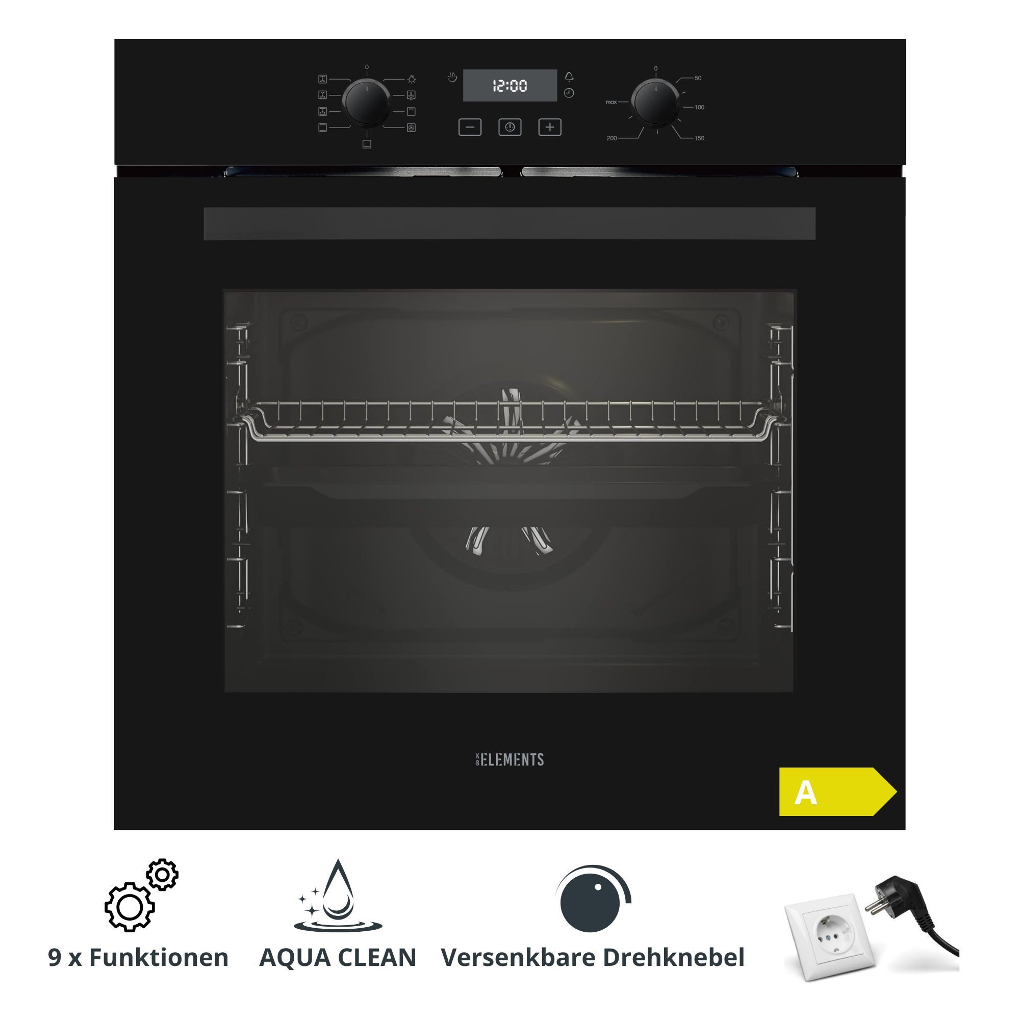 KB Elements Einbaubackofen KEB 73 Liter, 60 cm Breit, AQUA CLEAN, Aqua Clean, Circle Fan Heater, Wide-Screen-Window