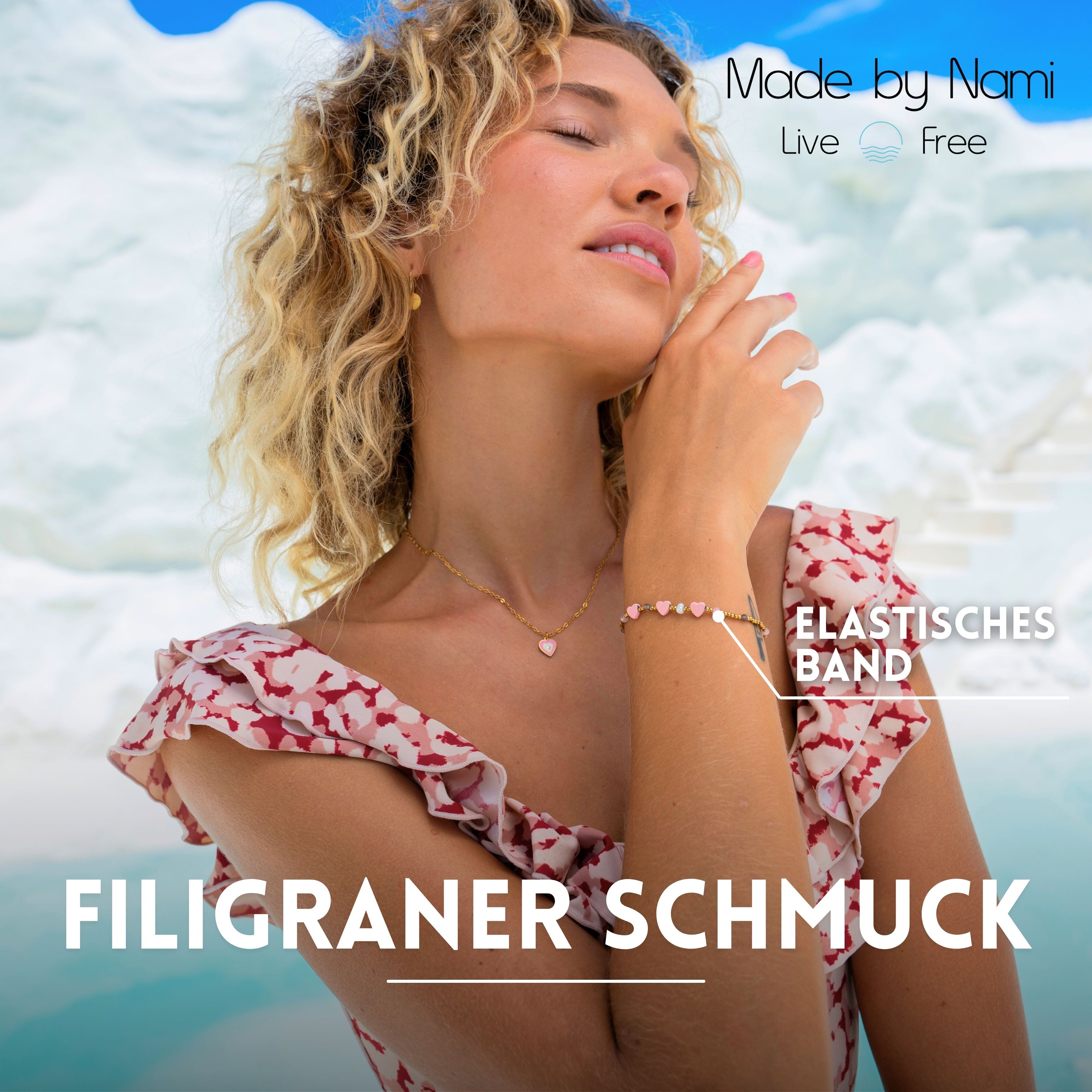 Made by Nami Schmuckset Mehrteilig Damen Gold aus Edelstahl Wasserfest, Halskette - Armband + Ohrringe - Hypoallergen - Wasserfest