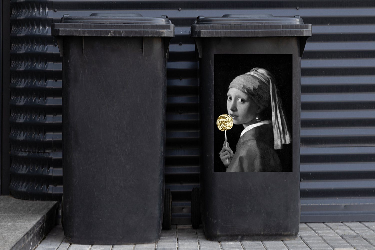 Abfalbehälter Wandsticker Vermeer Gold - (1 - einem Sticker, - Mülltonne, MuchoWow Johannes Mädchen St), Lollipop mit Mülleimer-aufkleber, Container, Perlenohrring