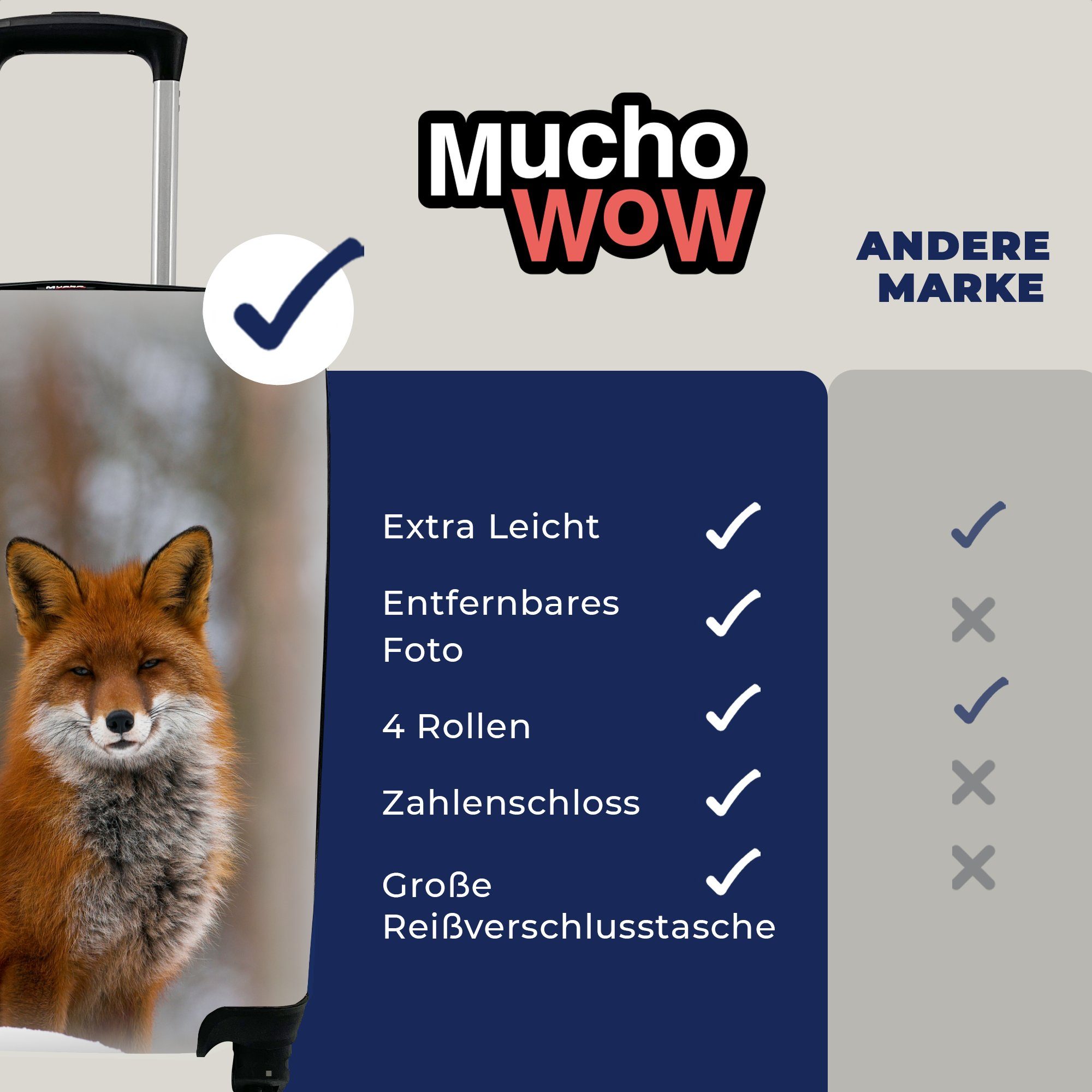 Handgepäck Fuchs Reisetasche Rollen, - mit - Reisekoffer rollen, Rot, MuchoWow 4 Ferien, für Wald Trolley, Handgepäckkoffer