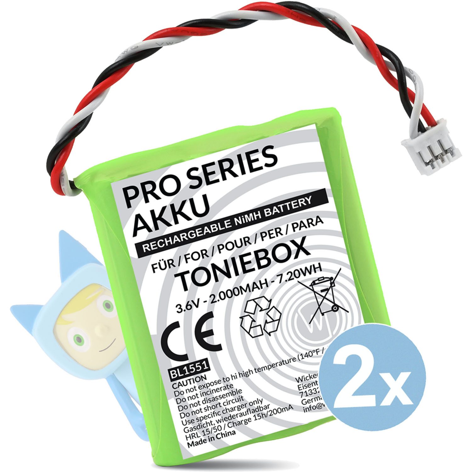 Wicked Chili 2x Akku für Toniebox,50AA5S Ersatzakku Batterie 2000 mAh + Moosgummi Zusatz-Akku MT-F Pro Series (3,6 V), Akku geeignet für TonieBox