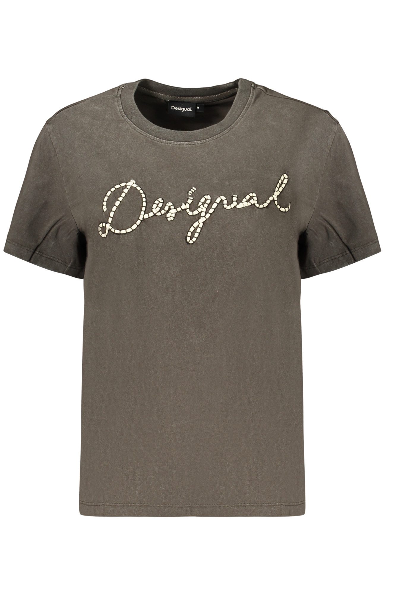 Desigual T-Shirt Graues Damen-T-Shirt mit Rundhals & Applikation -