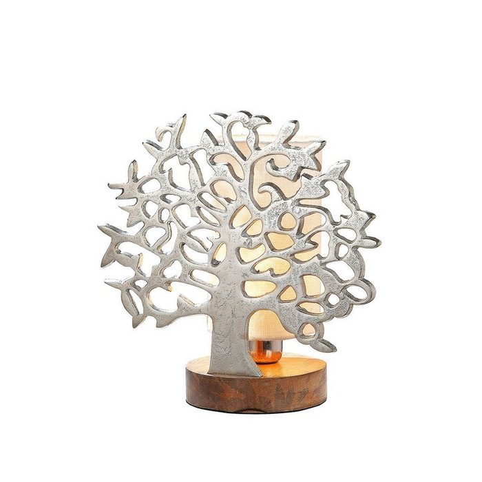 GILDE Tisch-Tageslichtlampe Alu Lampe Lebensbaum (BxHxL) 31 cm x 31 cm x 18 cm auf Holzbase