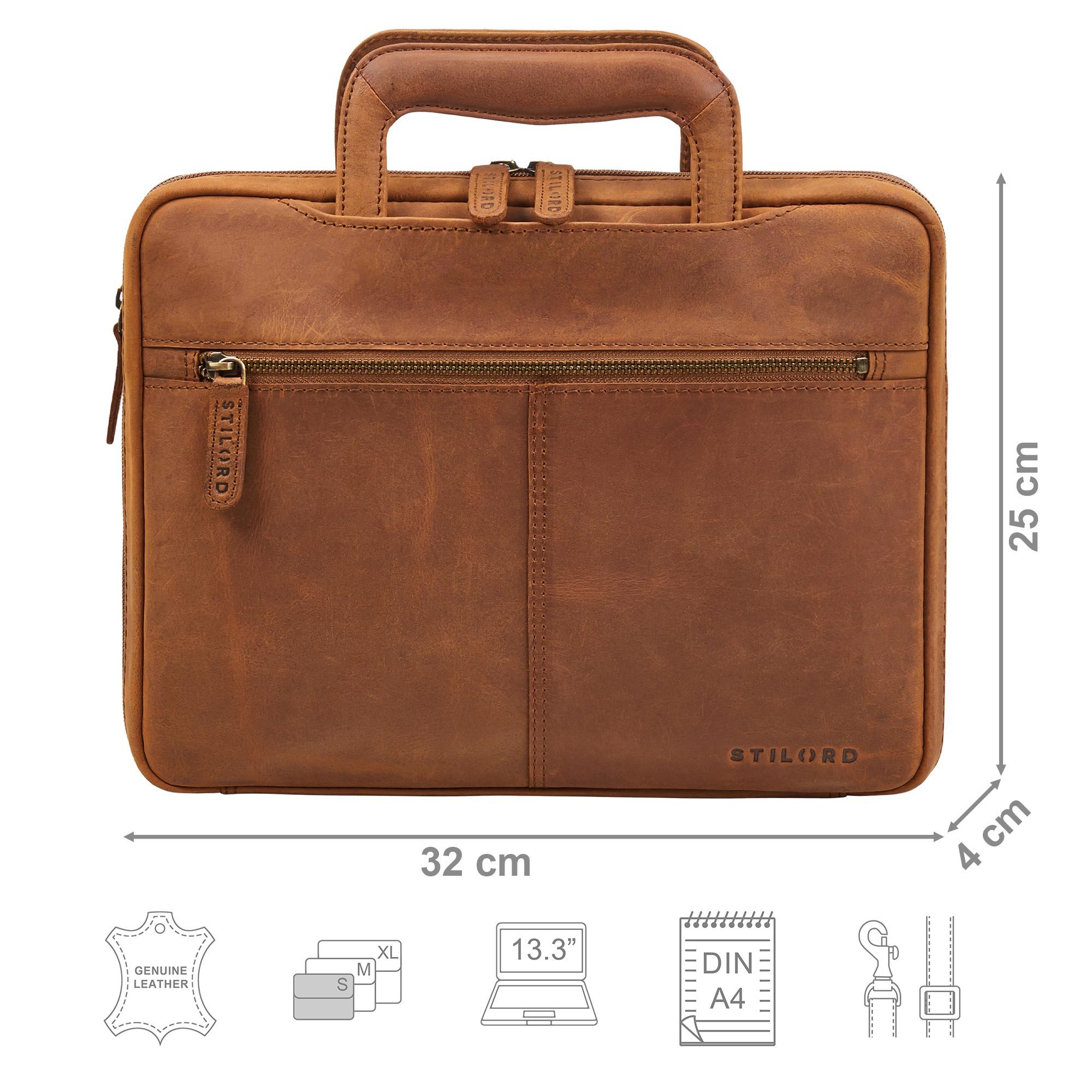 STILORD Laptoptasche "Connell" Laptoptasche 13 Zoll A4 Leder schmal für Damen und Herren