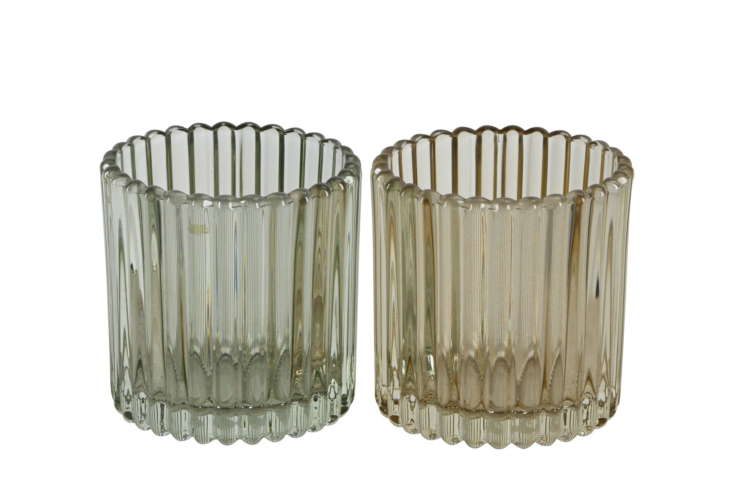 finehomegarden Windlicht Glas Windlicht 2er Set Ø9cm H9cm Besprühtes Dekoglas in 2 Farben (Set, 2 St., 2tlg), sortiert Teelichthalter aus Glas