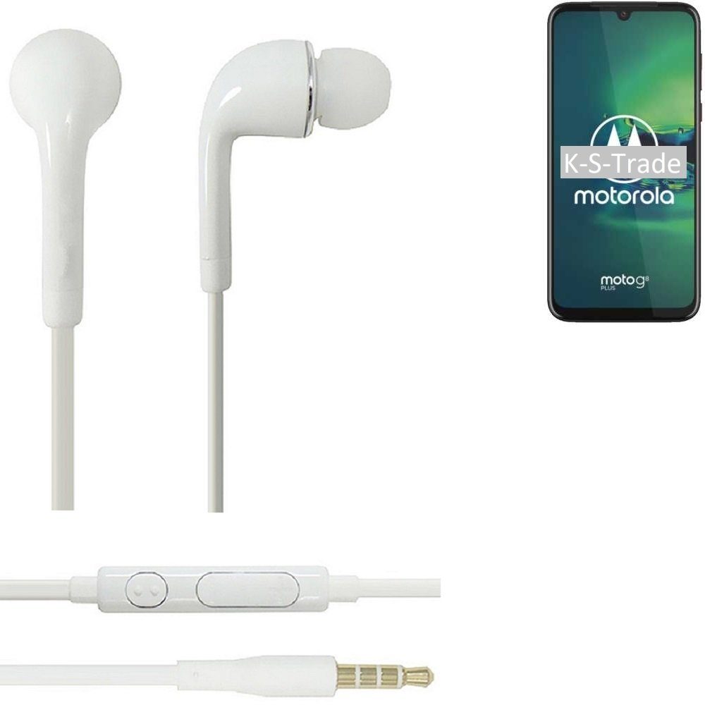 K-S-Trade für Motorola Moto G8 Plus In-Ear-Kopfhörer (Kopfhörer Headset mit Mikrofon u Lautstärkeregler weiß 3,5mm)