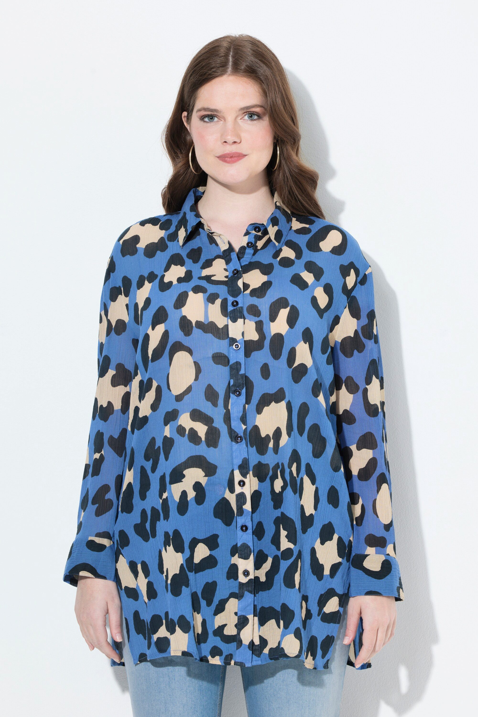 Ulla Popken Hemdbluse Bluse Leomuster Hemdkragen Langarm günstig online kaufen