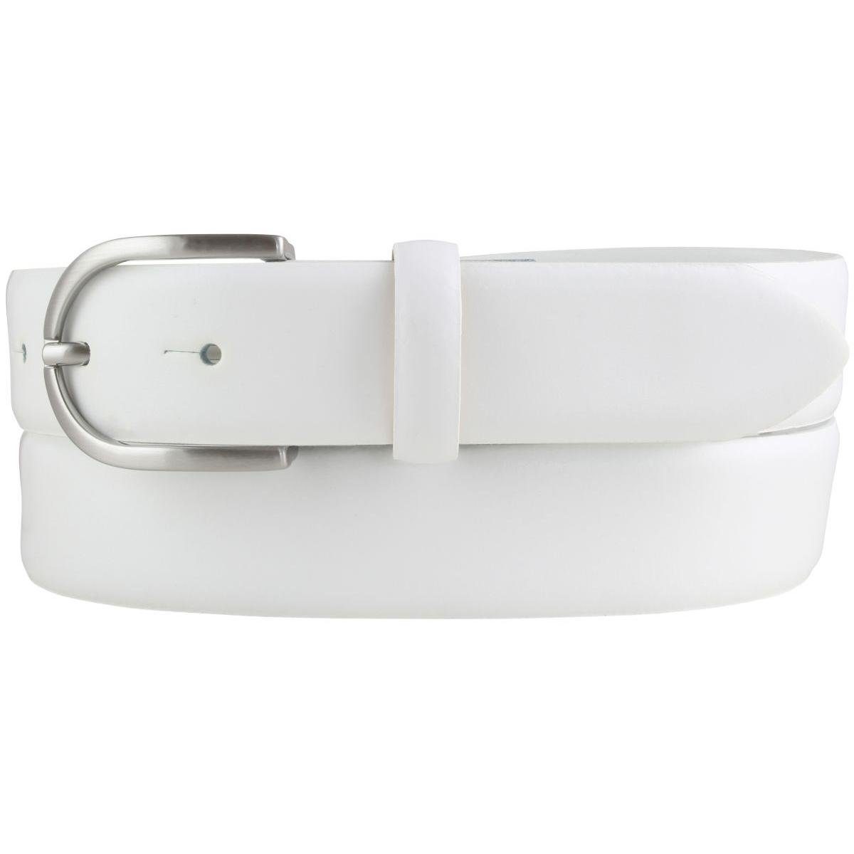 BELTINGER Ledergürtel Damen-Gürtel aus glattem Leder 3 cm - Leder-Gürtel für Damen 30mm - Ch Weiß, Silber