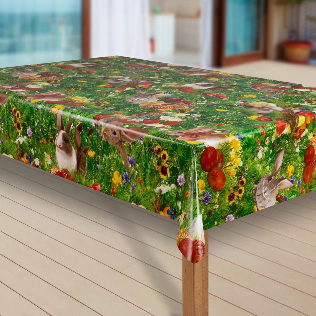 laro Tischdecke Wachstuch-Tischdecken Abwaschbar Ostern Blumenwiese Hase re günstig online kaufen