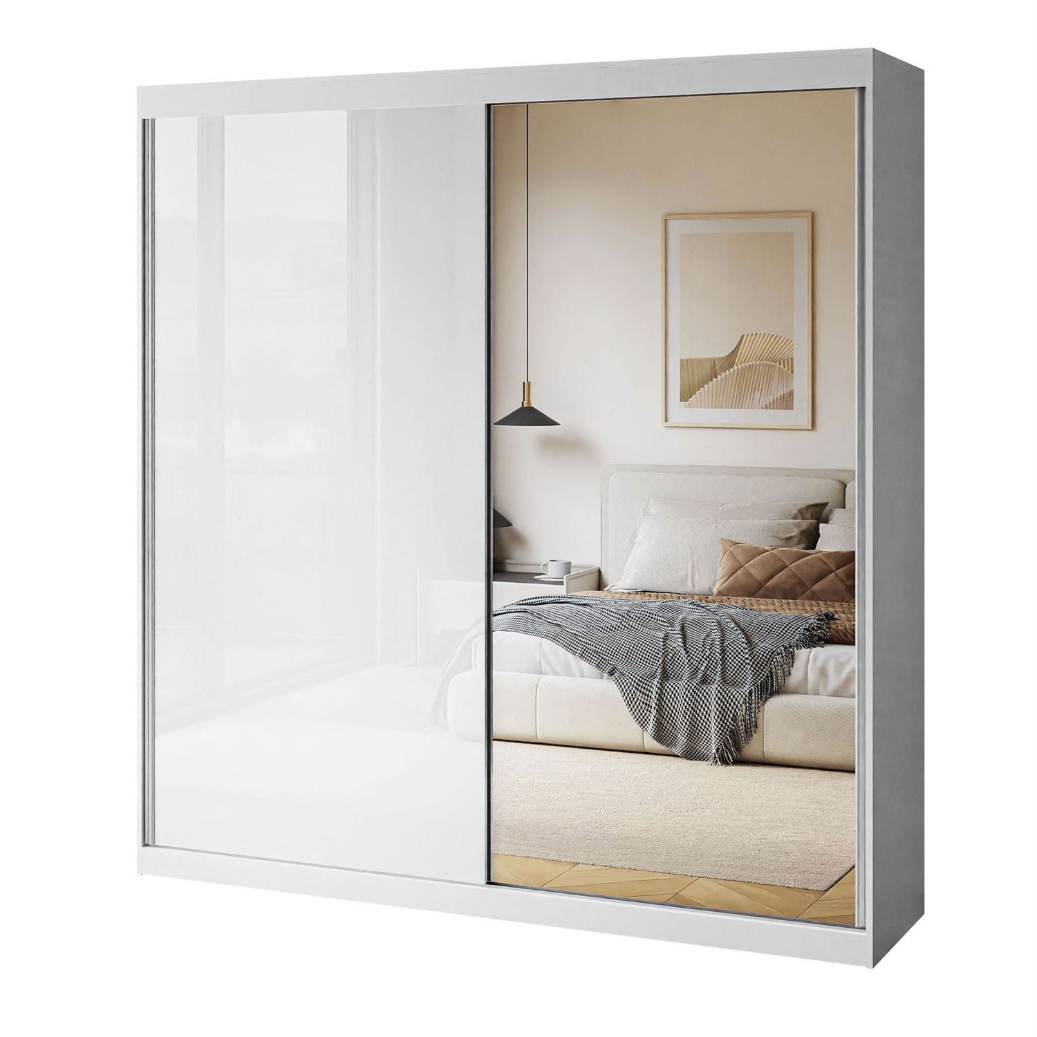 Lookway Kleiderschrank BASTER II GLOSSY mit Spiegel weiß glänzend, Weiß / W günstig online kaufen