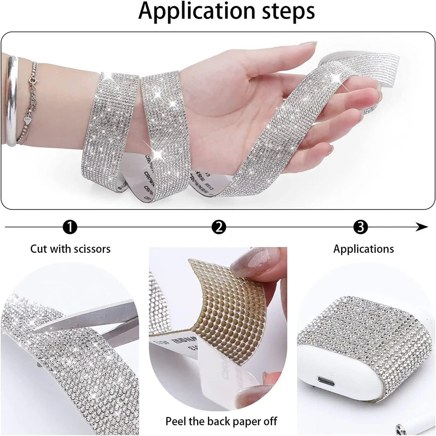 FELIXLEO Naht-/Verstärkungsband Strassband selbstklebend DIY Deko Glitzersteine Set, (3-St) – Bild 5 von 5