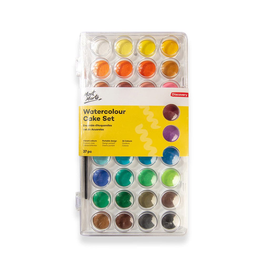 Mont Marte Aquarellfarbe Wasserfarben Set – 16 / 24 / 36 brillante Farben mit 1 Pinsel, Hoch pigmentiert, leicht mischbar – für Einsteiger & kreative Projekte