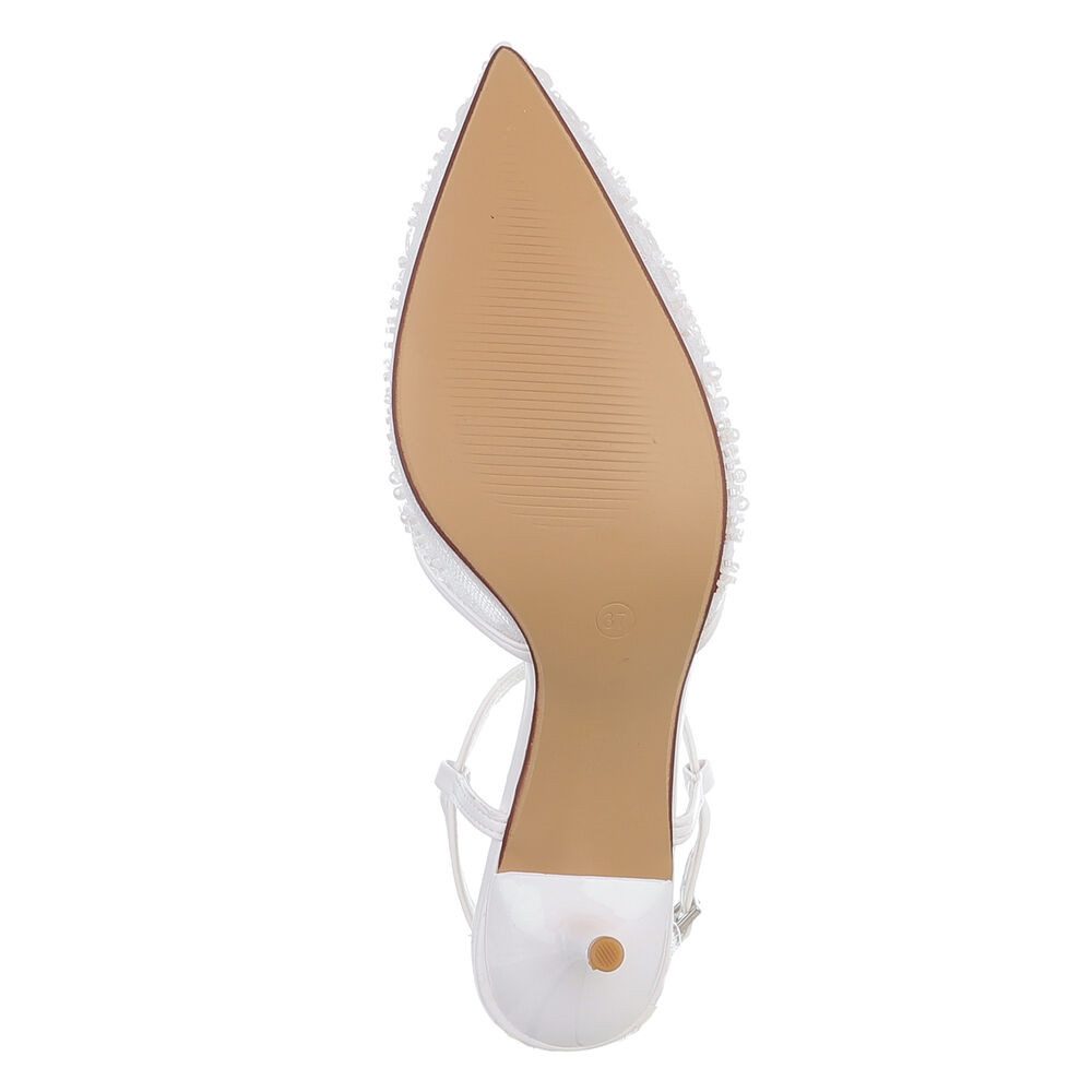 Ital-Design Damen Brautschuhe Pumps mit T-Riemen und Spitzenform Festlich Schnürpumps (91895691) Pfennig-/Stilettoabsatz Pumps in Weiß
