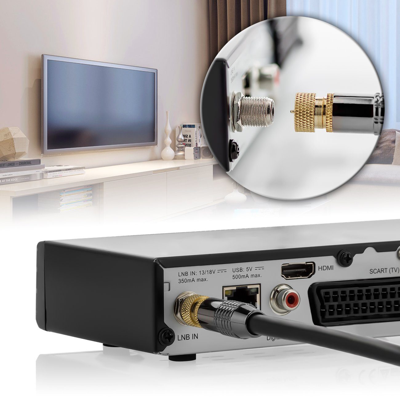 deleyCON deleyCON HDTV Antennenkabel SAT F-Stecker 12,5m - zu Schwarz SAT-Kabel