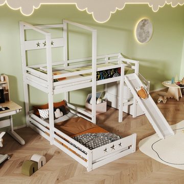 REDOM Kinderbett Etagenbett mit Tafel und Rutsche (90x200 cm Einzelbett mit Rausfallschutz Treppe mit Stauraum)