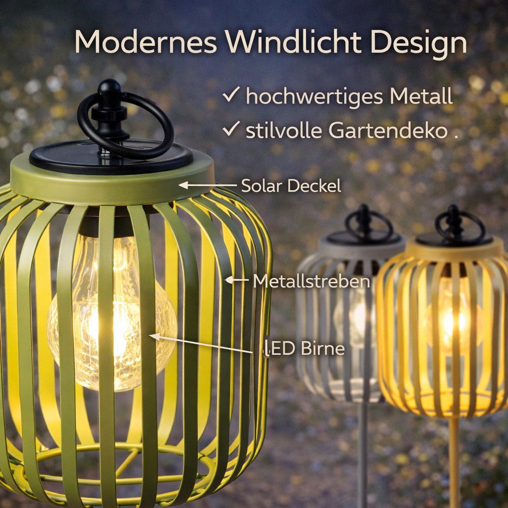 formano Gartenfigur 3er Set Solar Gartenstecker Windlicht Solarleuchten mit LED-Birne