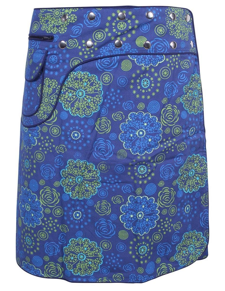 Blumen Druckknöpfe Wickeln Vishes Rock Sidebag Style Wickelrock Goa, bedruckt blau Ethno Elfen,