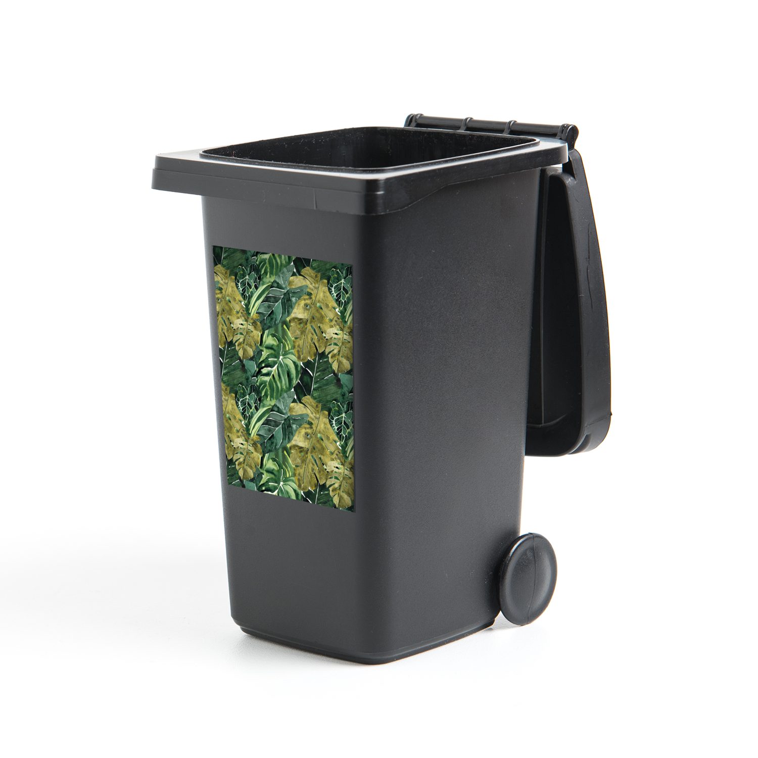 Wandsticker - (1 Abfalbehälter - MuchoWow Mülltonne, Container, Grün St), Sticker, Mülleimer-aufkleber, Blatt Tropisch