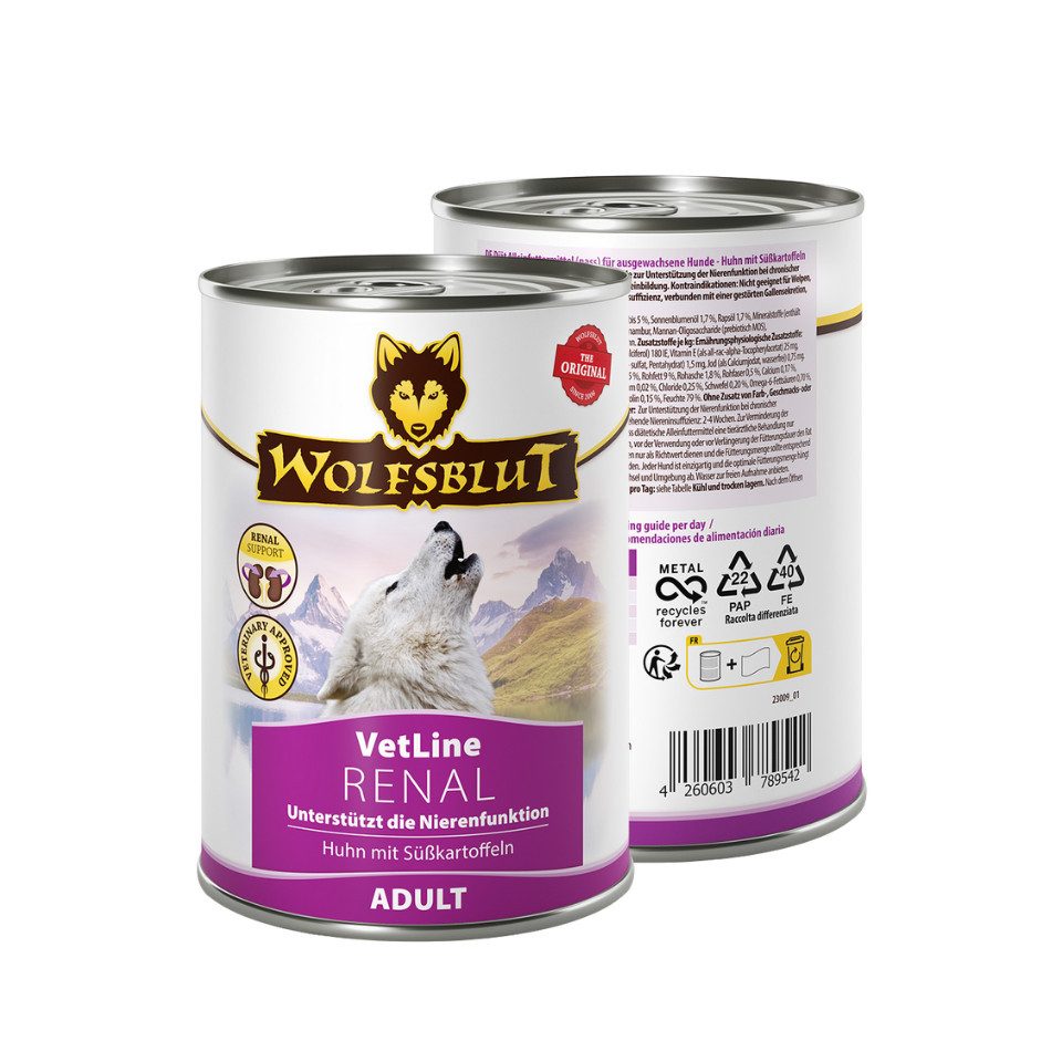 Wolfsblut Vetline Renal - Nassfutter Unterstützend bei Nierenproblemen 6x395g, Nassfutter für: Hunde
