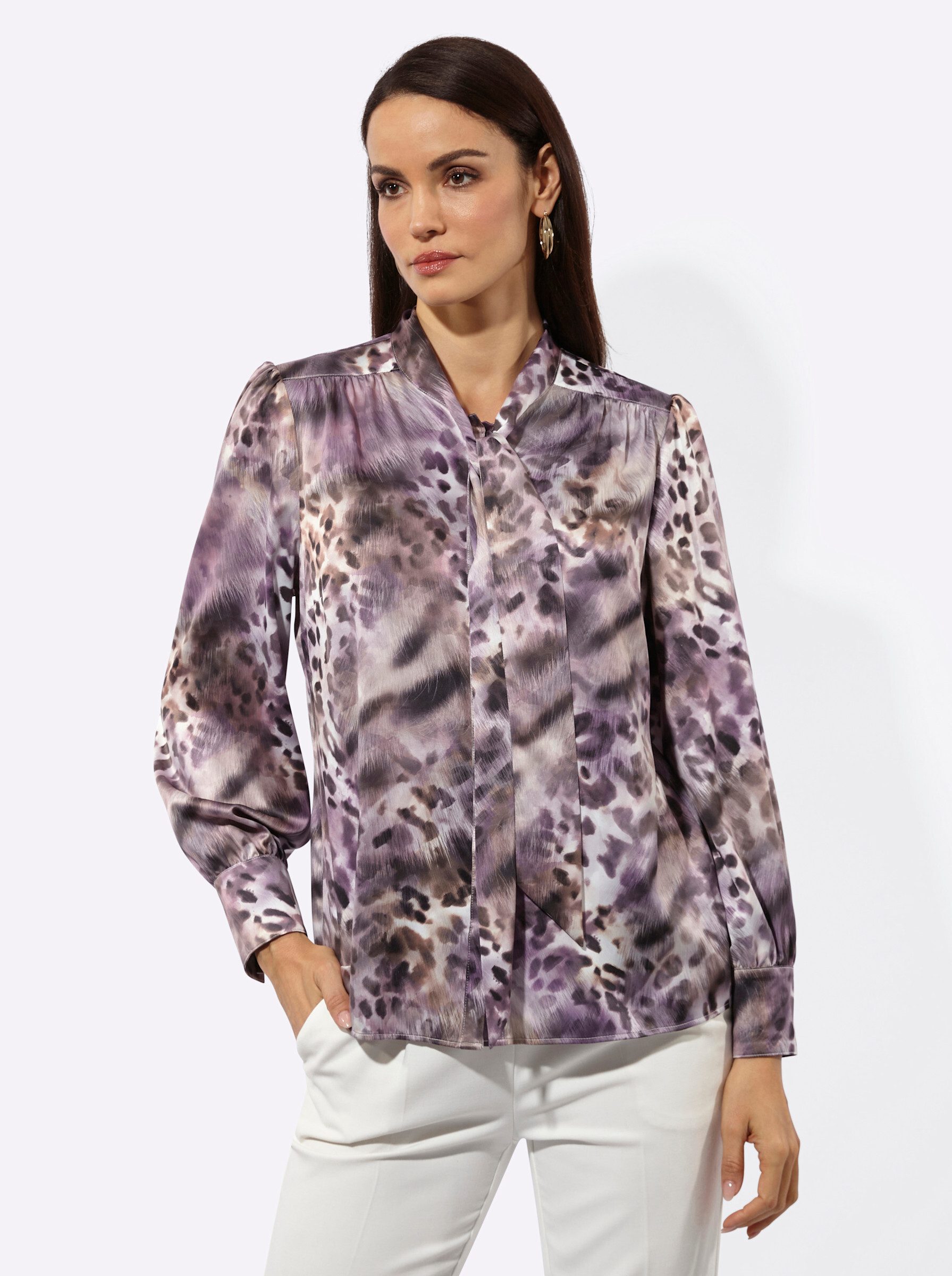 Klassische Bluse Satin-Bluse Langarm